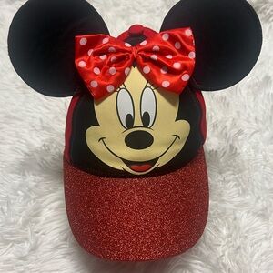 Minnie Mouse Red Glitter Bow Ear Cap NWOT